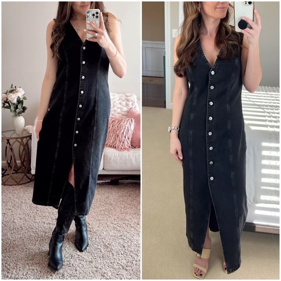 NWT Abercrombie and Fitch Mara High-Neck Vest Midi Dress, Black, Size XL Tall - Picture 2 of 6